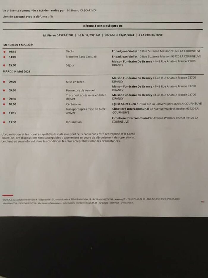 Voici les informations pour les obsèques de Pierrot